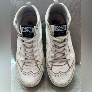 Golden Goose White Leather Hi Mid Star Sneakers size 10" (outer sole) W7.5-8